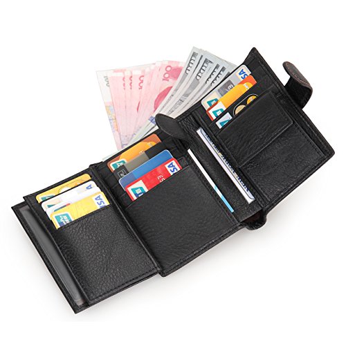 Mens Trifold Wallet Leather RFID Blocking Card Holder Coin Pocket 3 ID Windows