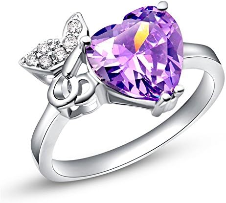 925 Sterling Silver CZ Purple Heart Crystal Butterfly Promise Engagement Band Ring