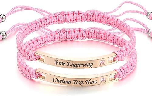 GAGAFEEL Custom Bracelet Cuff Couple Bracelets Engraved ID Date Name Promise Women Men Teen Girls Boys Personalized Braided Rope Birthday Anniversary Valentines Jewelry Gift