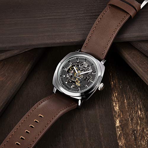 BENYAR - Men's Automatic Mechanical Watch - Leather Strap - Gold Movement - 45mm Skeleton Dial - Water Resistant and Scratch Resistant - Stylish Gift for Men