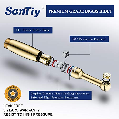 SonTiy Hand Held Bidet Sprayer for Toilet, Baby Cloth Diaper Sprayer Bathroom Bidet Brass Toilet Attachment, Chrome Jet Spray Nozzle Shattaf Muslim Shower with Shut-off T- Valve - Thumbnail 2