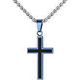 U7 Cross Necklace for Men, Stainless Steel Silver Black Gold Mens Cross Necklace, 22-24 Inches
