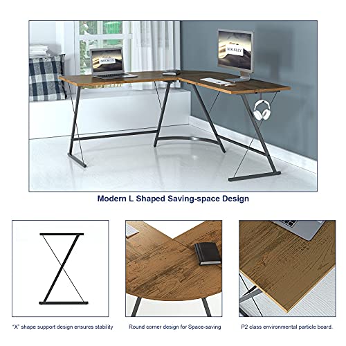 Molblly L Shaped Office Desk, 51'' Corner Computer Desk with Round