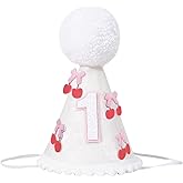 Xvvti Bow 1st Birthday Party Hat, Girls Cake Photo Props, Pink Bow and Cherry Cone Hat for First Birthday Decorations