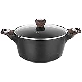 Sensarte Stock Pot Nonstick 4.5 Quart Soup Pot Casserole Pot with Lid Healthy Pasta Pot Cooking Pot Black Sauce Pot with Wood