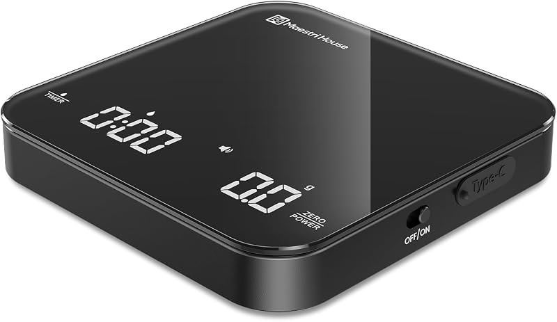 Maestri House Rechargeable Mini Espresso Scale with Timer 2kg/0.1g Black