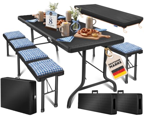KESSER® Bierzeltgarnitur 3-teilig Set Tisch & 2x Bank | Buffettisch für drinnen & draußen Gartengarnitur klappbar 183x76x74cm Kunststoff Klapptisch Ra