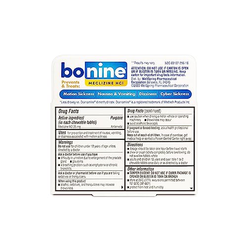 NonDrowsy Bonine for Motion Sickness Relief, Sea Sickness, Car Sickness, Nausea and Vomiting