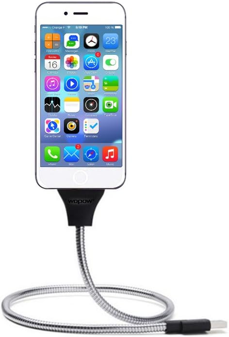 WOPOW Lazy Bracket Charging Cable Anti-Fracture Car Dock Flexible Stand Up Phone Data Cable Coiled Holder for iPhone 6/7 (silver)