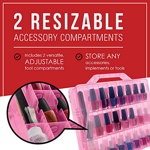 Nail Polish Organizer by SOLID Beauty Concepts - Declutter, Get Organized & See Your Full Collection - Portable Case w/ Handle & Double Locking Lid. 48 Slot Nail Polish Storage & 2 Tool Compartments