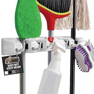 Gorilla Grip Mop and Broom Holder, Easy Install Wall Mount Storage Rack, Organize Cleaning Supplies, Garden Tools…