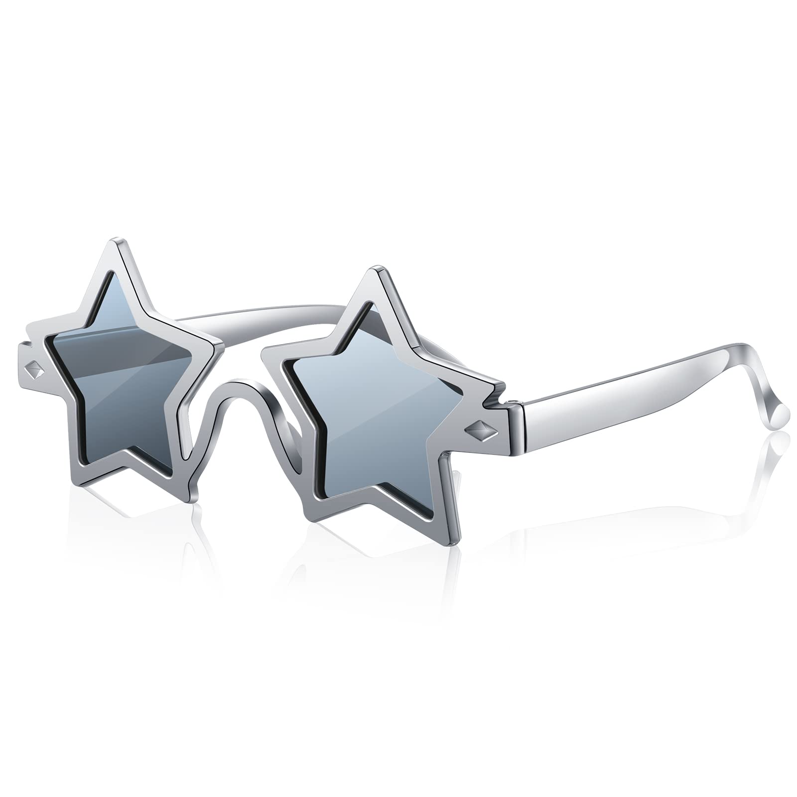 Photect Star Shaped Sunglasses Fancy Dress Novelty Party Sunglasses Fashion Pentagram Glasses for Kids Adult Photo Props (Silver, Black)