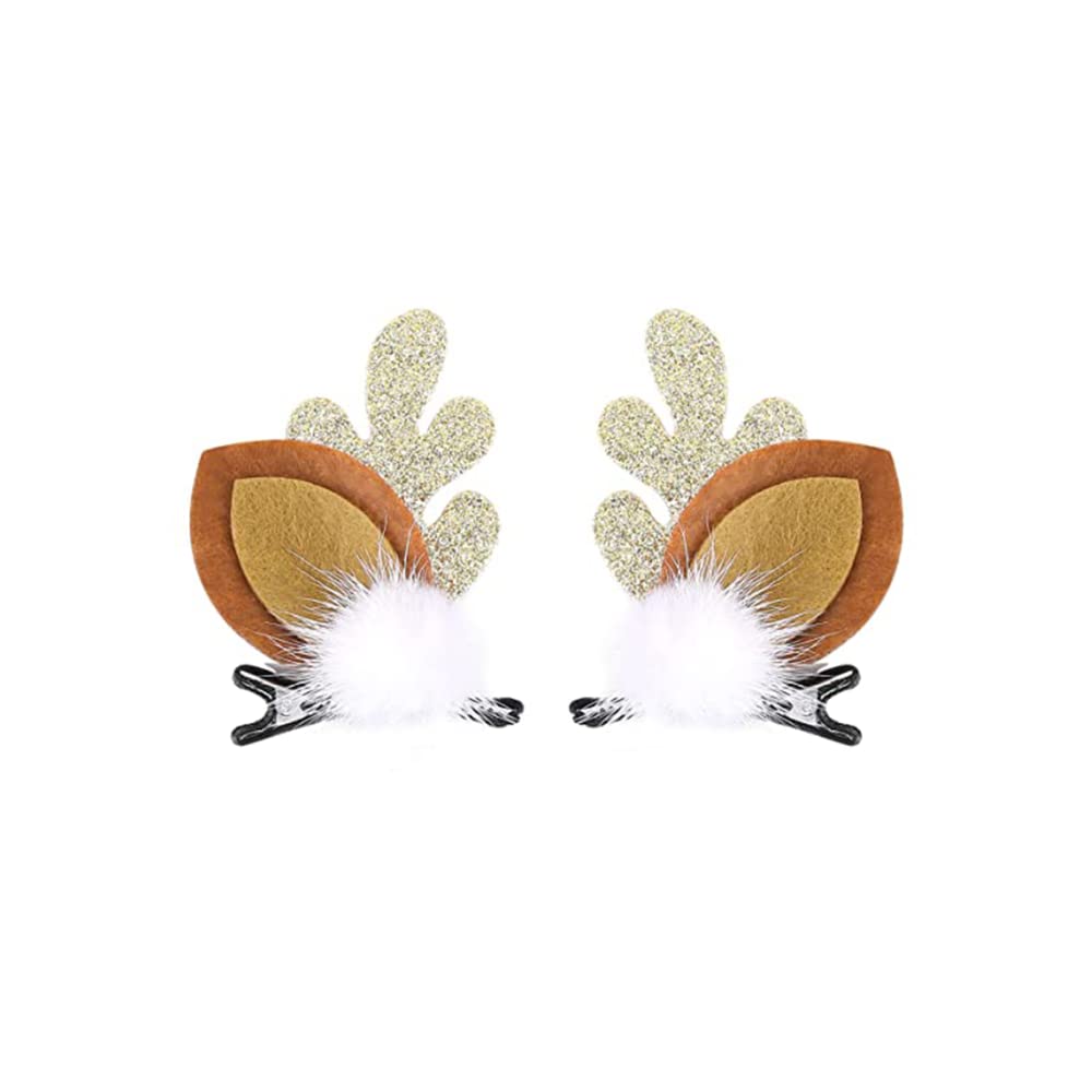 Photo 1 of ZHOUMEIWENSP Christmas Glitter Hair Clip Cute Reindeer Antlers Headdress Hairpin for Christmas Party Antlers Ears Hair Accessory (Golden)