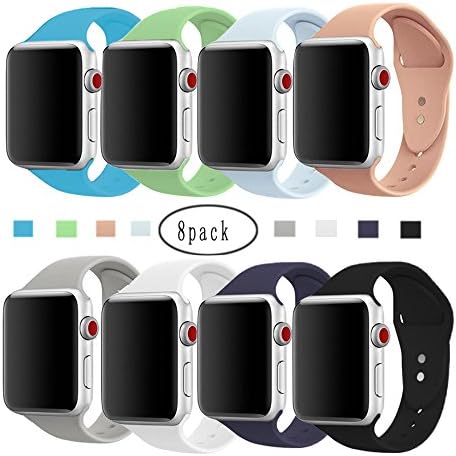 38mm Smart Watch Bands,8Pack Soft Silicone ventilation Sport Band Replacement Wrist Strap for Apple Watch Nike+ and iWatch Series 1, Series 2, Series 3 (38mm-8Pack-Small 01)