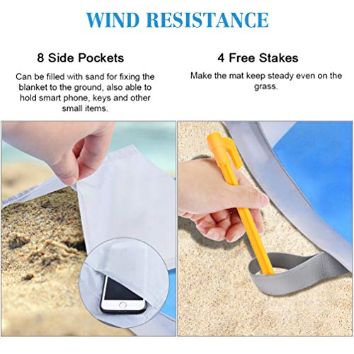 RUNACC Sand Free Beach Blanket, 2-in-1 Waterproof Picnic Outdoor Mat Sleeping Pad, Integrated Inflatable Pillow Design for Travel Camping Hiking, 7.02´ x 3.08´ ft