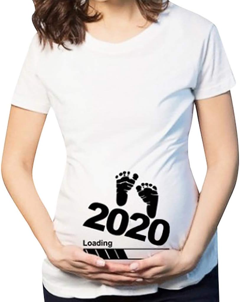Maternity Tops T-Shirt Fashion 2020 Baby Foot Print Printed Pregnancy Short Sleeve Tops Long T-Shirt