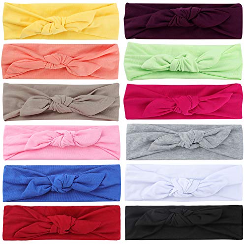 Headbands for Women 12 Pack Solid Color Rabbit Ear Headbands Elastic Hair Wraps Stretchy Hair Accessories