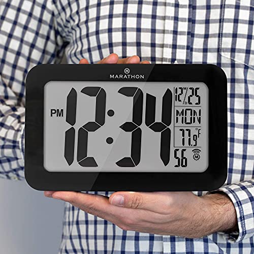 MARATHON CL030033BK Atomic Selfsetting Selfadjusting Wall Clock w