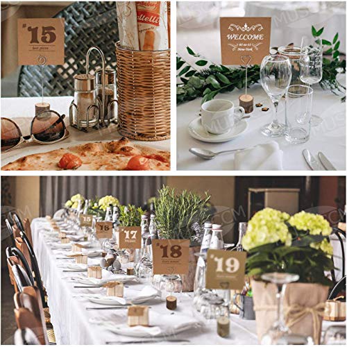 MUSCCCM Rustic Wood Place Card Holder, Photo Picture Note Clips with Swirl Wire Wooden Table Number Stands & 25 pcs Kraft Place Cards Bulk ，Best Choice for Wedding Home Party Table Number Name Label - Thumbnail 4