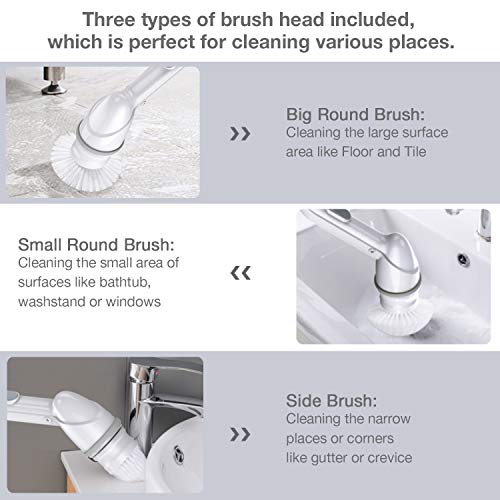 Electric Spin Scrubber, 360 Cordless Bathroom Cleaner, Waterproof Power Brush with 3 Replaceable Scrubber Cleaning Brush Heads, Anti-Slip Handle and Extension Arm for Tub, Tile, Floor - Thumbnail 4