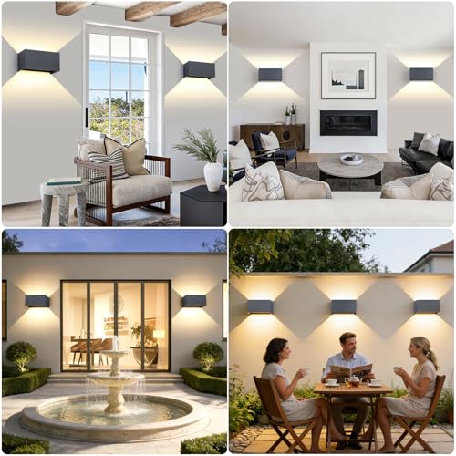 FUPE 2 Pieces Outdoor/Indoor LED 25 W Outdoor Wall Lamp Anthracite IP65 Waterproof Aluminium Outdoor Wall Light Adjustable Light Angle 3000 K Warm White