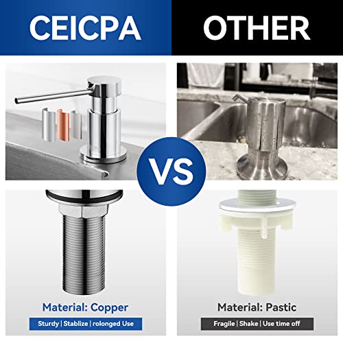 CECIPA Built-in Soap Dispenser for Kitchen, Sink Soap Dispenser with 300ml Bottle and 1.2m Extension Hose, 360° Swivel Pump, Chrome
