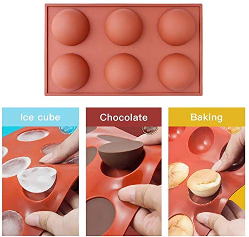 bestc 6 Holes Large Hot Chocolate Bomb Mold, Round Sphere Silicone Molds for Chocolate, Pudding, Cake, Jelly, Mousse, Candy Soap DIY Cake
