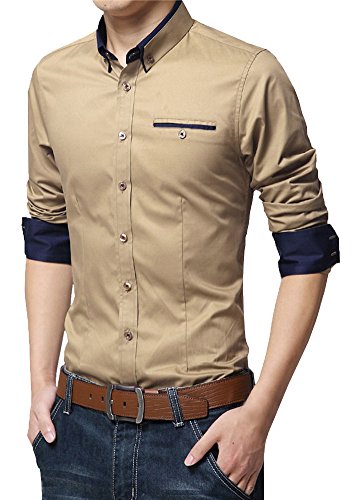 MEYKISS Men s Basic Slim Fit Business Button Down Shirt Dress Shirt US S Brown