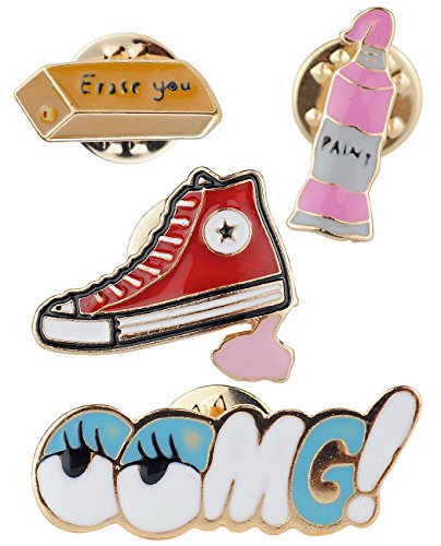 Fun Novelty Colorful Metal Epoxy Enamel Brooch Pin Set, Attitude