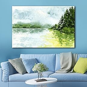 Canvas Wall Art - Watercolor Style Landscape Painting a Spring Mountain Valley Green Grass - Giclee Print Gallery Wrap Modern Home Art Ready to Hang - 12x18 inches