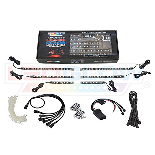 LEDGlow 6pc Advanced Million Color LED Flexible Motorcycle Lighting Strip Kit - Bluetooth-Connected Smartphone App - 66 LEDs - Waterproof Control Box - Dual Zone Control - 2 Wireless Remotes