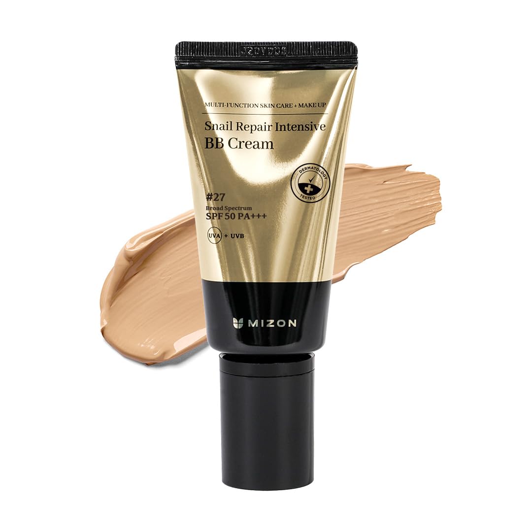 [MIZON] SNAIL REPAIR INTENSIVE BB CREAM SPF 50 (#27 Dark Beige) Korean Skincare - Full Coverage - With Snail Mucin - Hydrating & Anti-Aging - Lightweight Makeup Base for All Skin Types (50ml)