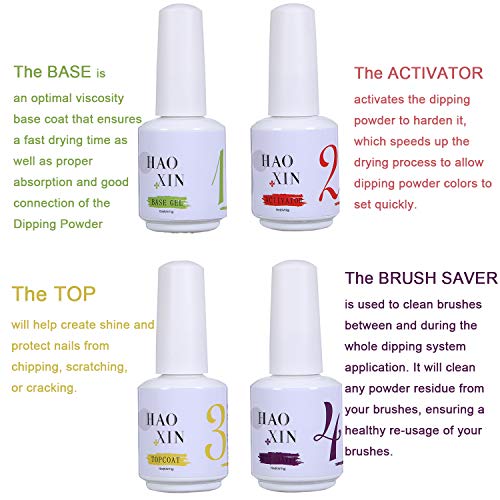Dip Powder Nail Kit With Base, Activator, Top, Brush Cleaner For Dip
