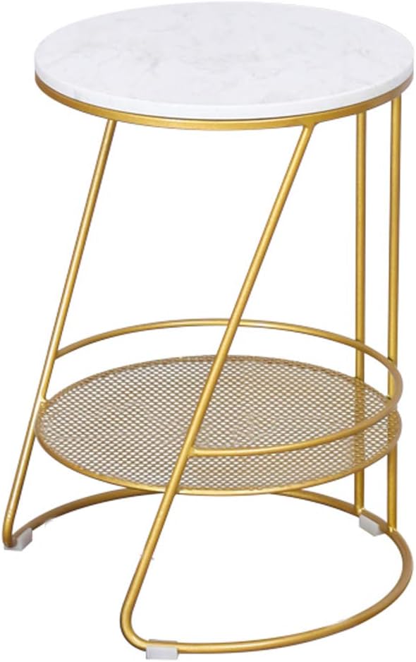 XWZJY 2-Tier Small End Tables Nordic Marble Lounge Tea Coffee Table for Living Room Round Couch Side Table with Shelf,Home Decor(Color: Golden+White)