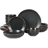 Gibson Home Hazeltine 16-Piece Black Stoneware Dinnerware Set – Plates and Bowls, Durable Ceramic Kitchen Dinner Set