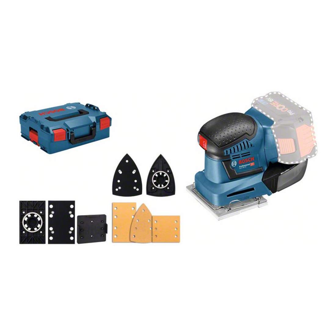 Bosch Professional 18V System Cordless Orbital Sander GSS 18V-10 (Orbit Diameter: 1.6 mm, Three Base Plates of Different Sizes, excluding Rechargable Batteries and Charger, L-BOXX)