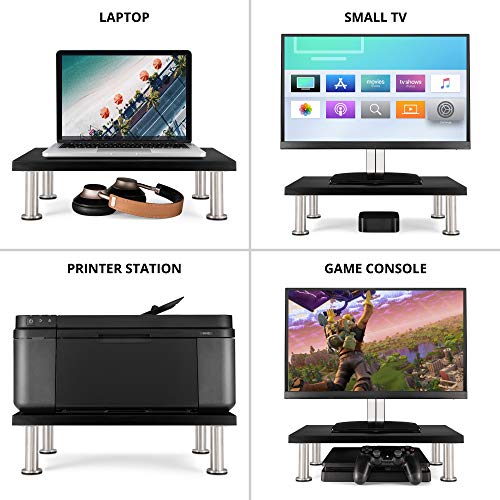 Monitor Stand for Computer & Laptop Screen - Solid Bamboo Riser Supports The Heaviest Monitors, Printers, or TVs - Perfect Shelf Organizer for Office Desk Accessories & TV Stands (Black)