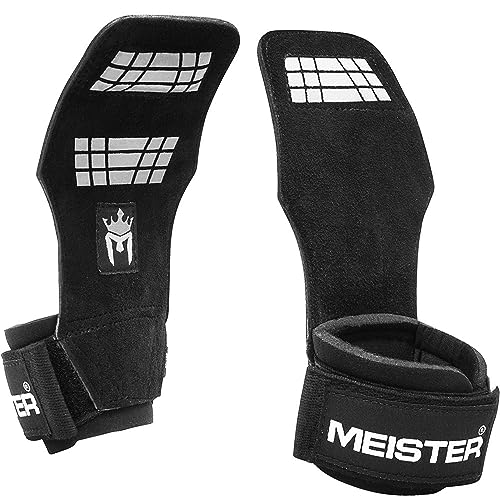 Meister Elite Leather Weight Lifting Grips w/Gel Padding (Pair) - Black, Small/Medium