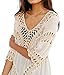iNewbetter Womens V-Neck Knit Splice Irregular Hem Shirt Blouse Tops Beige
