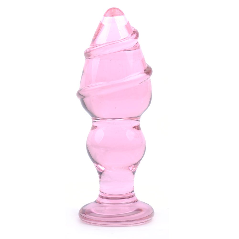 Pleasurebox Sex Toy Sensual Glass Dildo Butt Plug Prostate Massager, Pink,