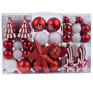 YILEEY Weihnachtskugeln Weihnachtsdeko Set Weiß und Rot 108 STK in 14 Farben, Kunststoff Weihnachtsbaumkugeln Box mit…