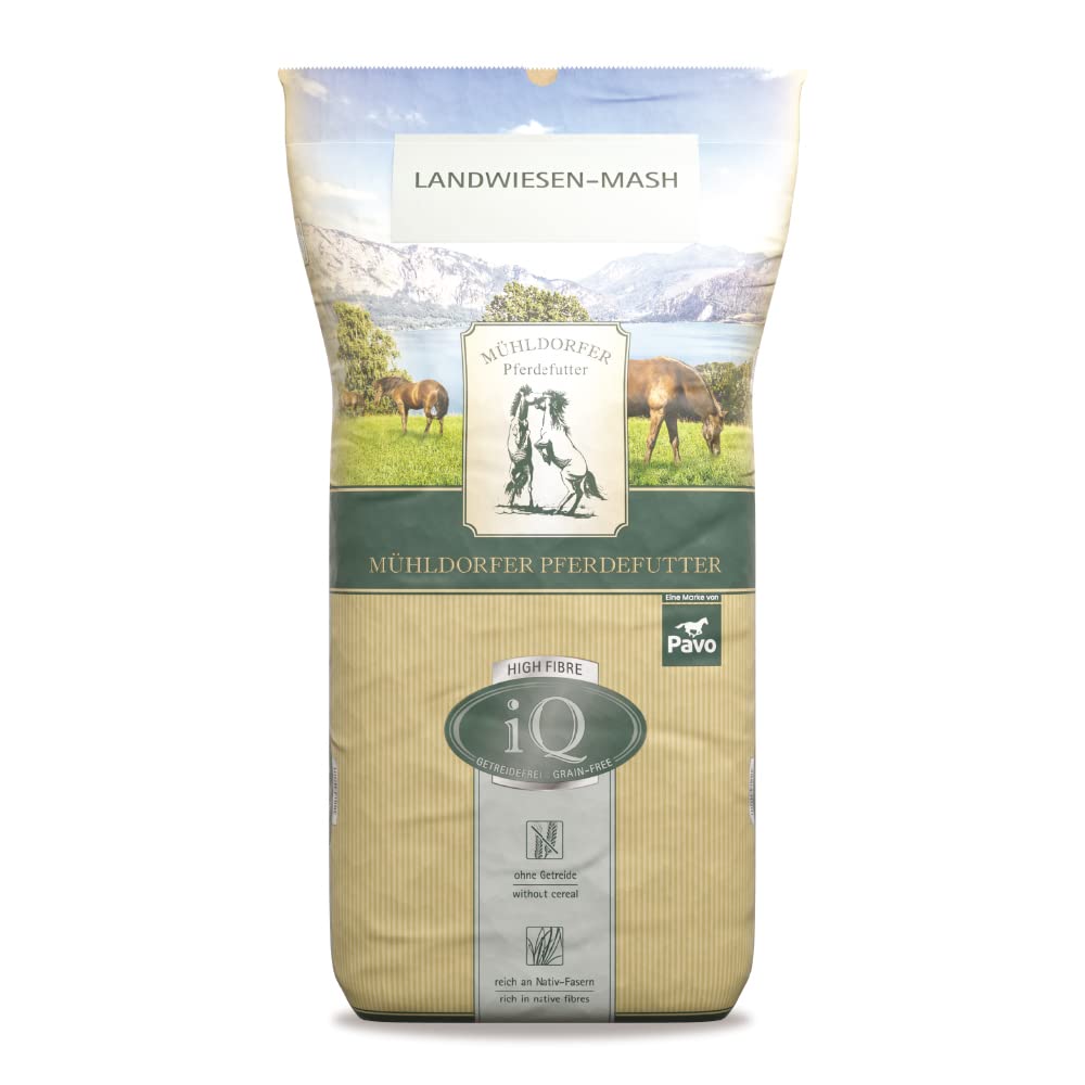 Mühldorfer iQ Landwiesen Mash 12.5kg Grain Free Horse Food Molasses Free Texture Rich Sugar Reduced with Herbs and Vegetable Chips