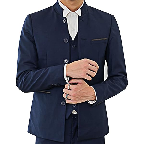 Mens Casual Suit Blazer Jackets Stand Mandarin Collar Lightweight