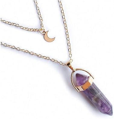 Amazon Com Tebapi Womens Pendant Necklaces New Crystal Pendant Choker Necklace Women Natural Stone Gold Color Moon Chain Double Layer Necklaces Xl543 1 Jewelry