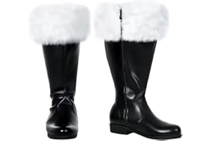 ACE SHOCK Men Santa Claus Boots with White Plush Cuffs Christmas Costume Shoes
