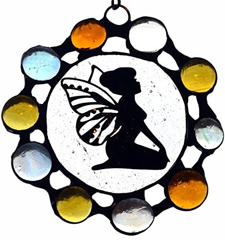 Stained Glass Fairy/Pixie Ornament with Marble Glass Border, Suncatcher