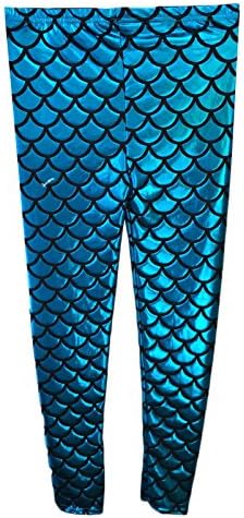 Childrens Girls Metallic Fish Scale Mermaid Dance Wear Legging Shiny Pants