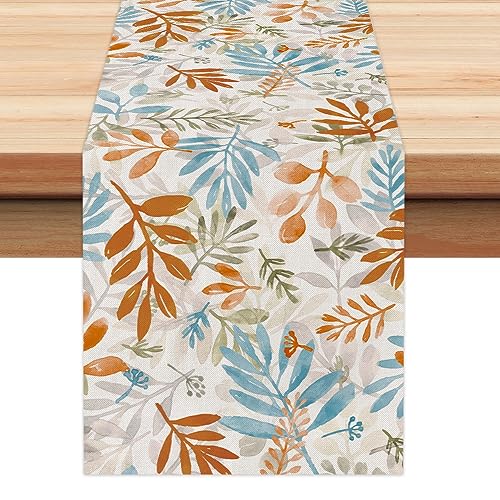 ARKENY Fall Thanksgiving Table Runner 13x72 Inches,Floral Leaves Seasonal Burlap Farmhouse Indoor Outdoor Autumn Table Runner for Home AT491-72