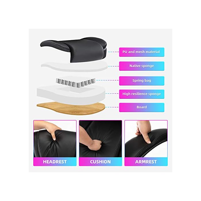 YAMASORO Silla de oficina ergonómica, grande y alta, de piel sintética, silla ejecutiva de escritorio, silla para oficina en casa, color negro - Imagen 5