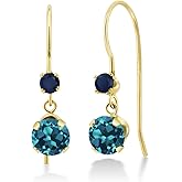 Gem Stone King 14K Yellow Gold London Blue Topaz and Blue Sapphire French Wire Dangle Hook Earrings For Women (1.50 Cttw, Gemstone November Birthstone, Round 5MM and 2.5MM)